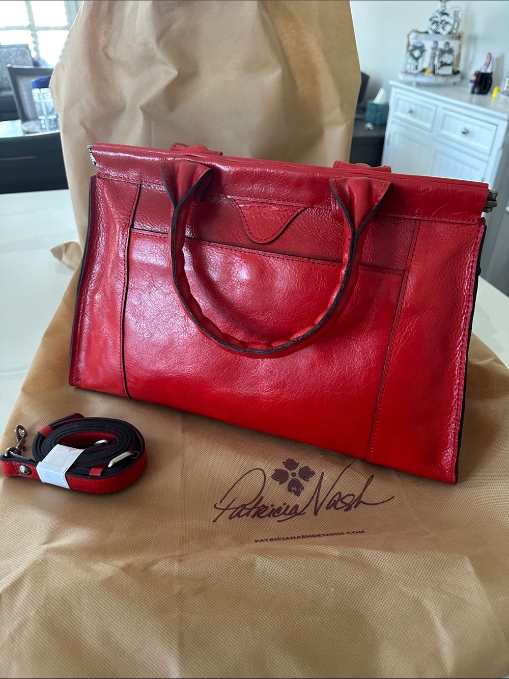 Patricia Nash Red Woven Leather Satchel - Picture 3 of 6